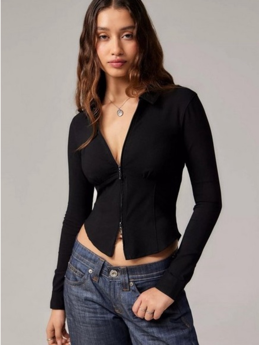 Urban Outfitters Black Zip-Up Fitted top